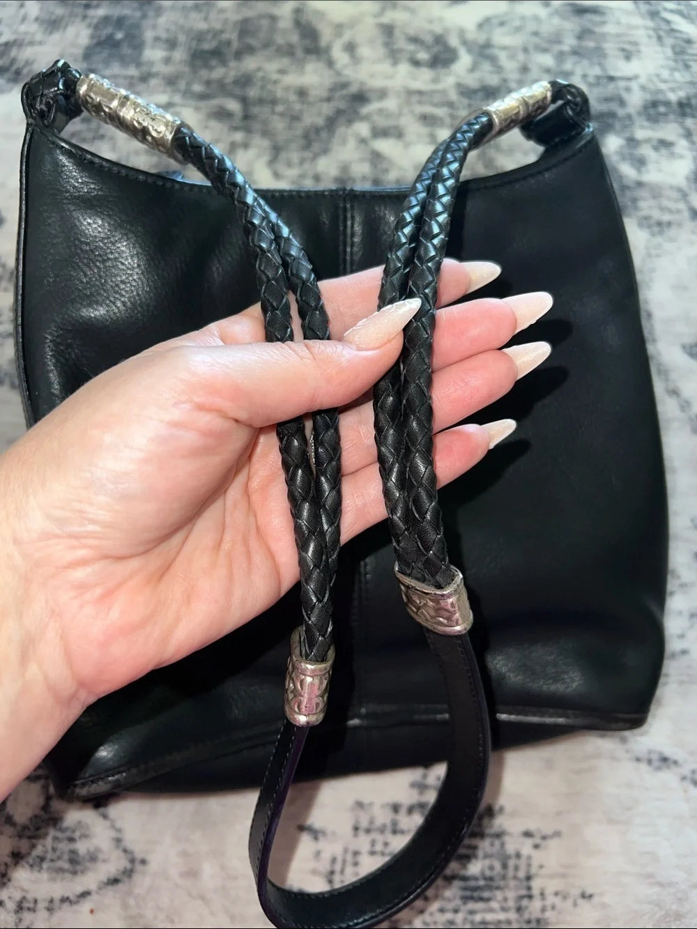 Fossil Black Leather Shoulder Bag with Braided Strap
